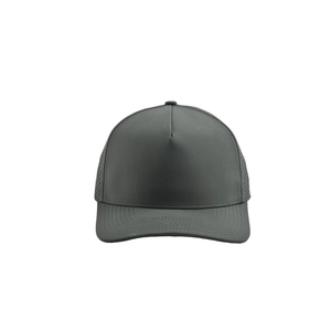 Close-up of laser-perforated breathable holes on dark gray quick-dry baseball cap