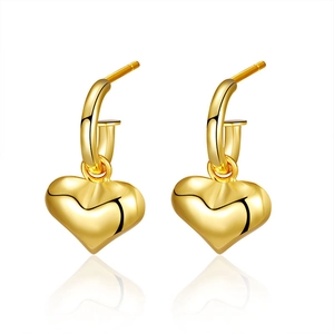 Polished gold sterling silver heart drop earrings featuring a minimalist puffy design