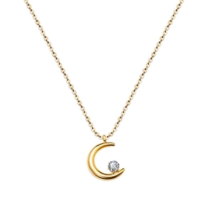 Minimalistische 18K vergoldete Mondkette mit funkelndem Diamantanhänger an einer O-Link-Kette
