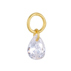 Handcrafted S925 sterling silver gold hoop earring with a teardrop zircon stone pendant