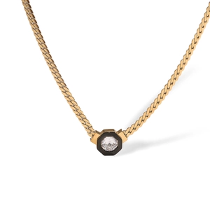Collana a catena 18K placcata oro con pendente nero ottagonale e zircone trasparente