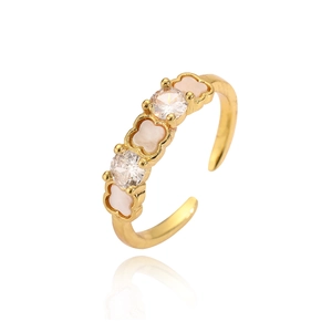 Minimalist 18K gold-plated adjustable ring with clover pink stones and sparkling zircons