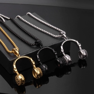 Hip hop music headphone pendants in gold black and silver stainless steel finishes