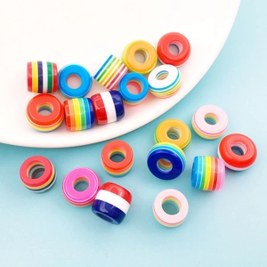 Rainbow striped resin beads 8x14mm barrel shape for DIY bracelet jewelry making