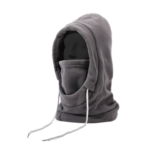 Cagoule d'hiver en polaire gris foncé avec cordon de serrage pour l'extérieur