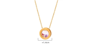 Detail of round titanium steel pendant with Roman numerals and colorful crystals