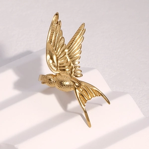 Bague ouverte en acier inoxydable doré en forme d'oiseau plaqué or 18 carats