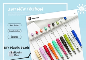 Detail of DIY plastic beadable ballpoint pens in ten vibrant colors for crafting
