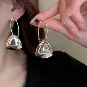 Hollow Triangle Geometric Drop Earrings Copper With 925 Sterling Silver Earring Post Modern Metallic Jewelry For Women
