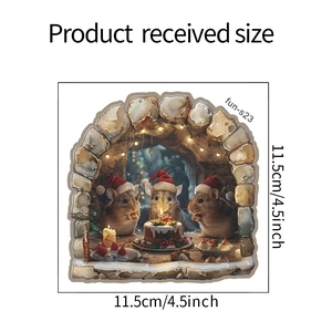 Detailed view of 3D Christmas mice wall sticker with size labels 11.5cm by 11.5cm