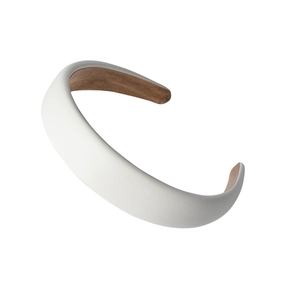 Classic white padded leather headband with brown non-slip lining for high top style