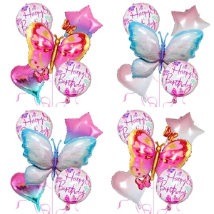 Butterfly Aluminum Foil Balloons Happy Birthday Party Decorations Macaron Gradient Heart Star Shape Novelty