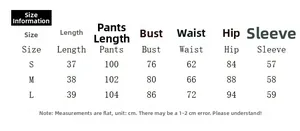 Detailed size chart for the knit crop hoodie and flared pants set with measurements