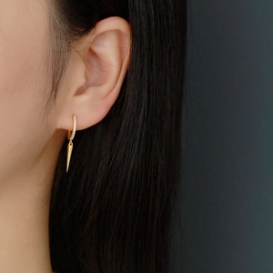 Elegant 925 sterling silver gold plated hoop earrings with zircon and long spike pendant
