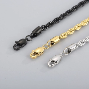 Three-color titanium steel twist rope chain bracelets in gold silver and black with lobster clasp