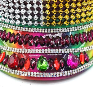 Rainbow sequin captain hat with sparkling rhinestones and metallic studs for party