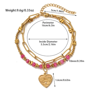 Detailed dimension guide for bohemian titanium steel bracelet with natural stone beads