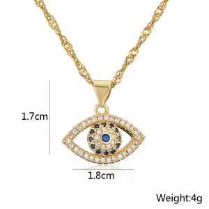 18K gold plated Evil Eye pendant necklace with blue crystals and rope chain detail