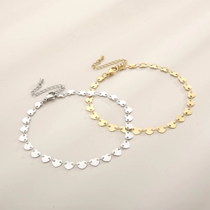Heart Shaped Link Anklet Titanium Steel Minimalist Foot Chain Jewelry For Women Adjustable With Extension Chain