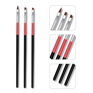 Lot de 3 pinceaux nail art professionnels avec manches noirs et détails rouges pour le gel