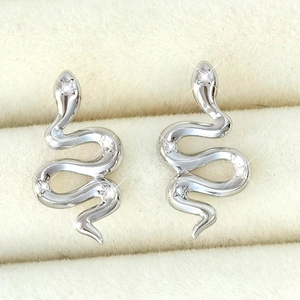 Elegant 925 sterling silver snake earrings with cubic zirconia micro-pave setting