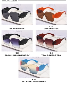 Detailed grid view showing five stylish oversized square sunglasses in various gradient lens colors