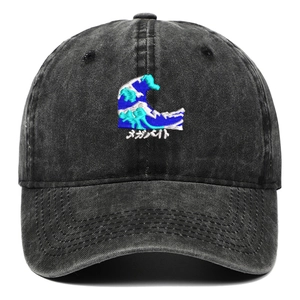 Washed Cotton Baseball Cap Great Wave Embroidery Japanese Vintage Distressed Outdoor Sun Hat Adjustable For Women Men