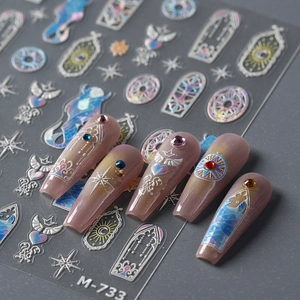 Autocollants ongles holographiques M-733 aux motifs gothiques et effets 3D brillants