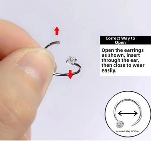 Detailed guide on how to open and wear the silver hollow cat hoop earring with zirconia