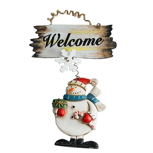 Christmas snowman welcome plaque hanging ornament with resin snowflake for tree decor