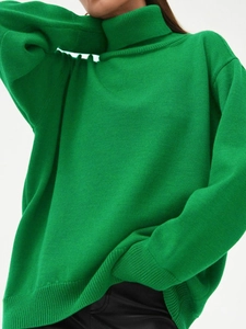 Pull en maille à col roulé vert vif pour femme, coupe décontractée et style classique