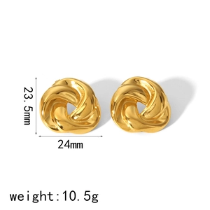 Irregular geometric stainless steel gold stud earrings with a stylish twisted knot design