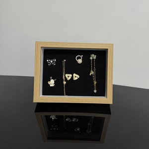 Jewelry Display Box Frame Dustproof Wooden Necklace Earring Storage Organizer With Velvet Lining Desktop Home Decor