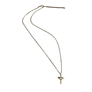 Gold stainless steel cross necklace with micro-pave zirconia pendant on white background