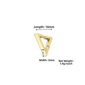 Detailed view of golden triangular ear cuff showing length width and matte steel finish