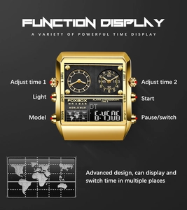 Detailed macro view of the gold dual display watch dial with digital world map features