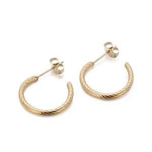 Minimalist Stainless Steel C Hoop Earrings Twisted Rope Pattern Titanium Steel Open Loop Stud Jewelry Women Men
