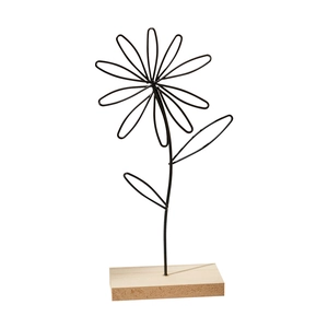 Nordic minimalist iron wire daisy flower ornament with natural wood base for home decor