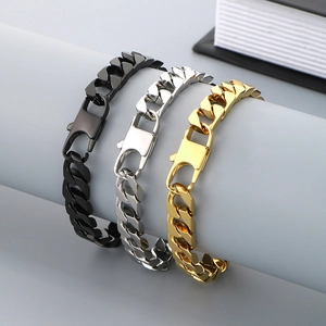 Hip hop cuban link bracelets in gold, silver and black finishes for men