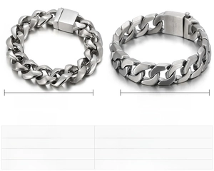 Detail of 316L stainless steel Cuban chain bracelets in 14mm and 16mm widths