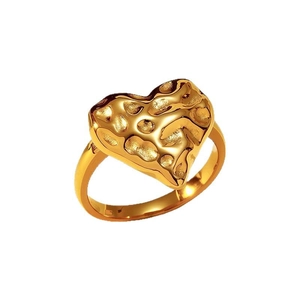 Golden stainless steel heart ring featuring a vintage hammered texture and bold design