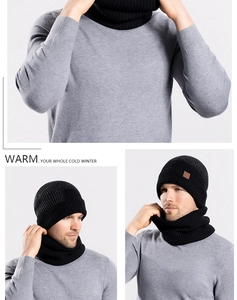 Détails de l'ensemble bonnet en tricot et cache-col pour homme pour l'hiver en noir