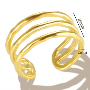 Minimalist gold triple row geometric ring with 10mm height and 2mm thick bands
