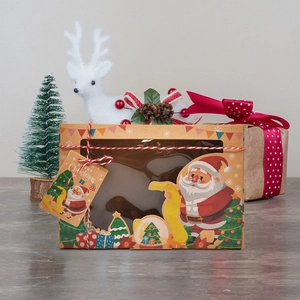 Christmas Kraft paper gift box with window and Merry Christmas tag for candies