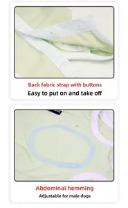 Detail of snap button closure and belly cut-out design on breathable dog pajamas
