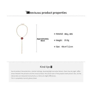 Detail showing red flower pendant necklace with 48cm alloy chain and 18.8g weight