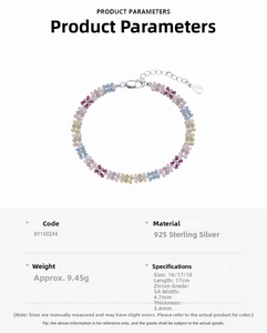 Detailed S925 sterling silver flower bracelet with 5A grade colorful cubic zirconia gems