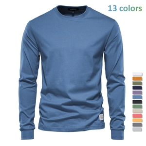 Men Long Sleeve T-Shirt Cotton Round Neck Solid Color Loose Fit Casual Basic Top Trendy High Street
