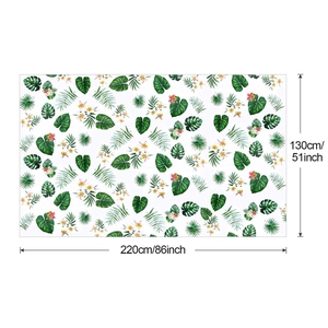 Hawaiian party tablecloth with tropical green leaves and flowers, size 130x220cm