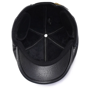 Winter faux leather baseball cap for men with warm fleece lining and ear flaps